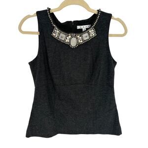 Cabi Glitz Shell 508 Beaded Jeweled Collar Sleeveless Blouse Charcoal Gray 4